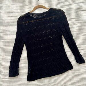 Vince Cotton Lace Top Sheer Black Size Small
